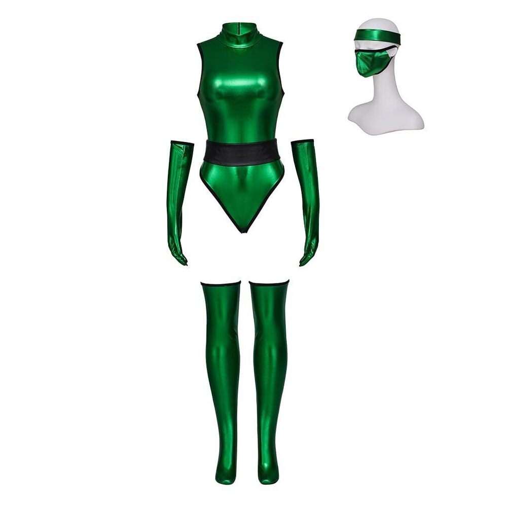 4900 Mortal MK Jade Cosplay Costume Sexy Green Jumpsuit Kombat Suit